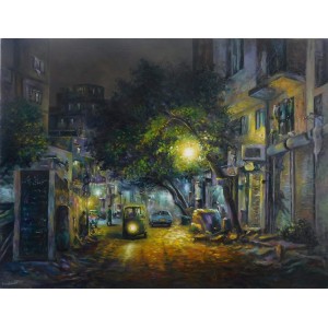 Hanif Shahzad, Street at night III, 27 x 36 Inch, Oil on Canvas, AC-HNS-020